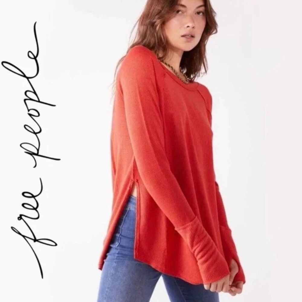 Free People Red Long Sleeve Top